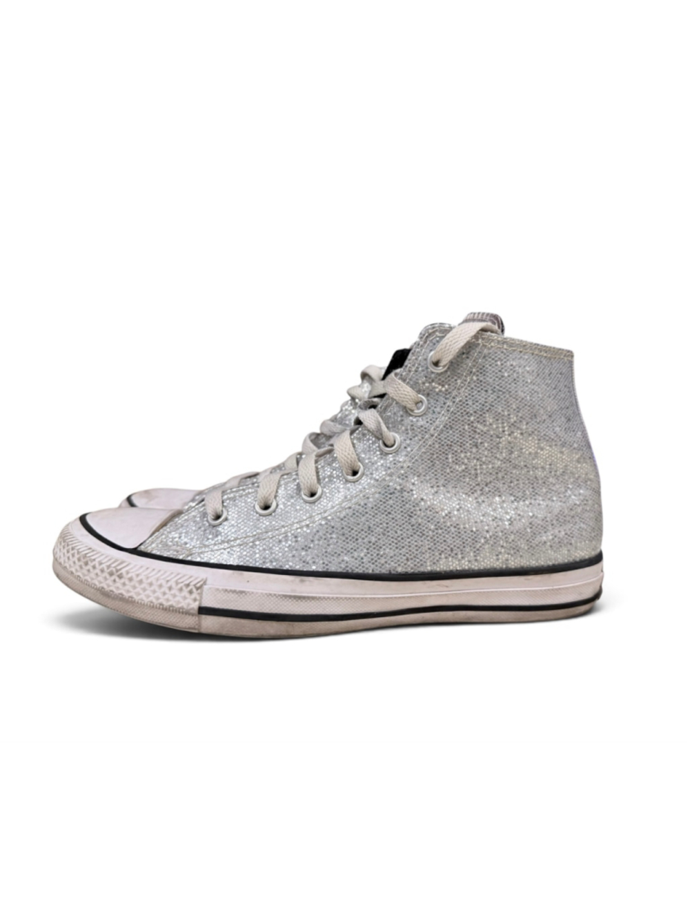 Converse Chuck Taylor All Star Silver Glitter High Top Sneakers Kids US 6 EU 38.